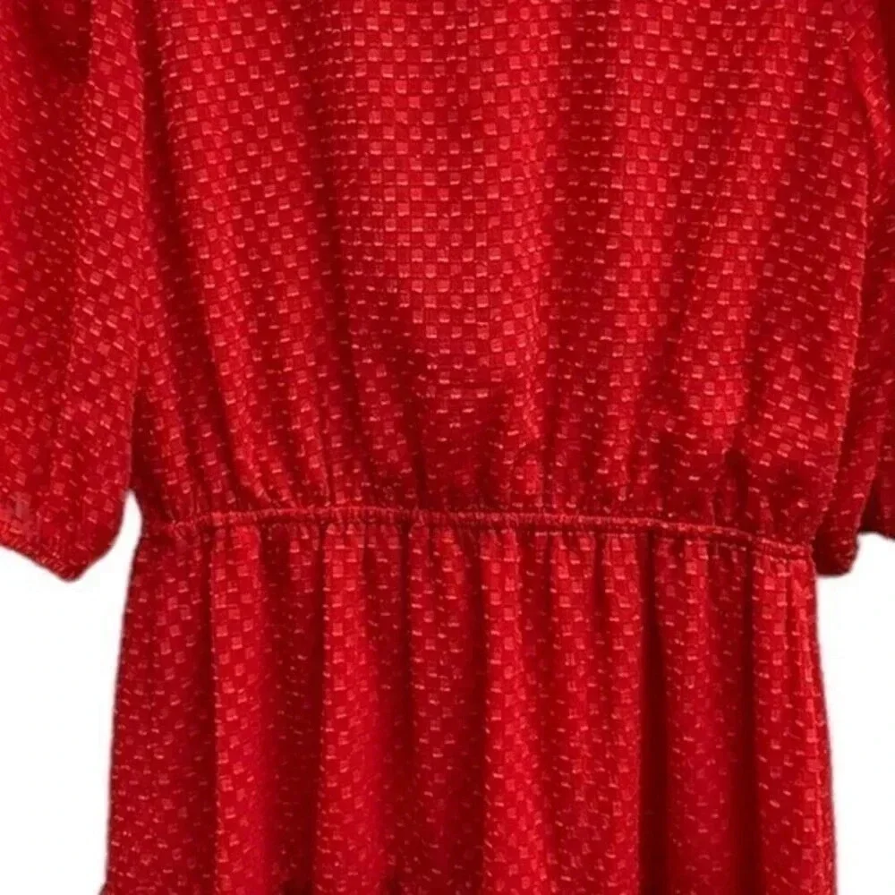 Nanette Lepore Women’s Size 14 Tie-Neck Ruffle-Hem Blouson Red Dress - Picture 3 of 10